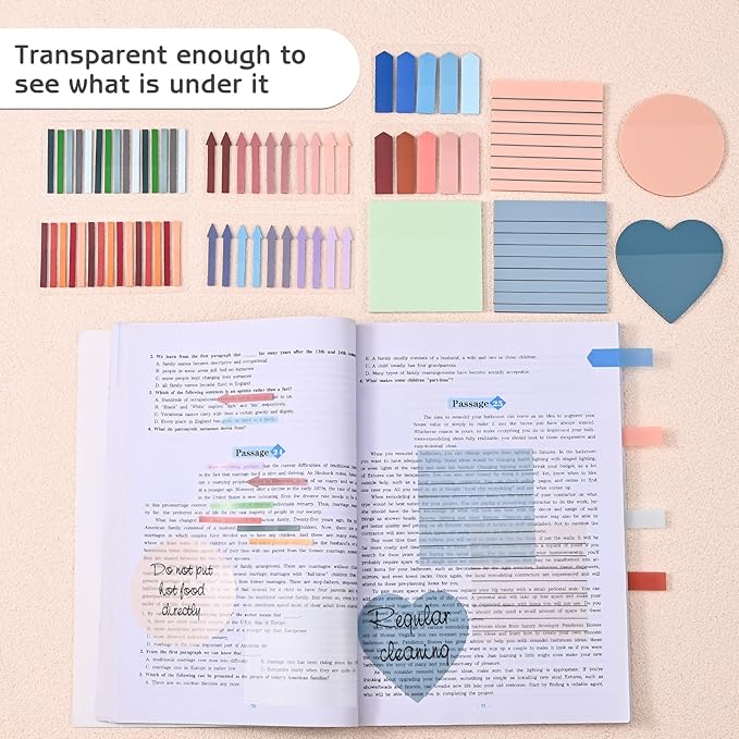 1450 Sheets Transparent Sticky Notes, 3 x 3 inch Aesthetic Clear Lined Sticky Notes with Pen, Gradient Color Waterproof Self-Adhesive Annotation Tabs for Bible Journaling (Green Series)