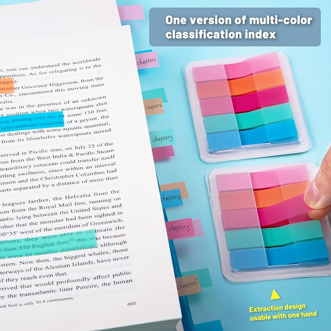 Golcellia Sticky Tabs, Bright Book Tabs for Notebooks, 300 Pcs | Writable bright paper tabs for books, notes, planners and files, repositionable page markers for school, office and home