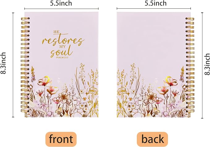 Christian Women's Notebook With Gold Foil, Christian Gift Diary, Women's Prayer Diary, Exquisite Bible Notebook, Psalm 23:3 "He Restores My Soul, 5.5 X 8.3