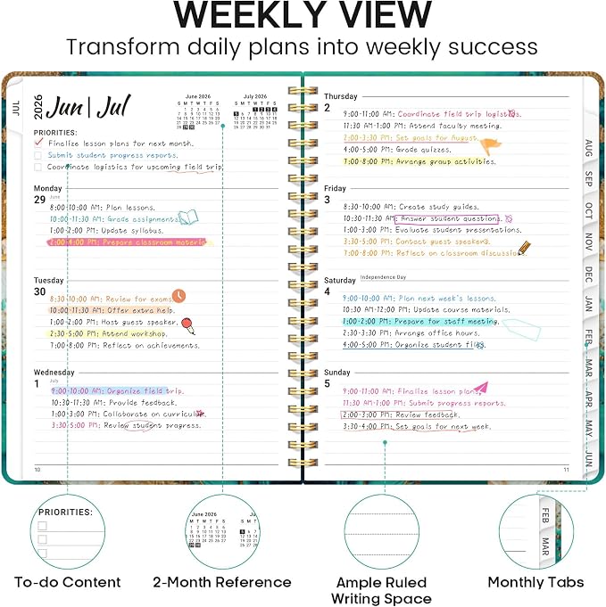 Academic Planner 2026-2027, Weekly and Monthly Calendar Book, July 2026 – June 2027, Hardcover Planner with Tabs, Perfect for Teachers, Students, Women & Men, A4 (8.5" x 11") - Ocean