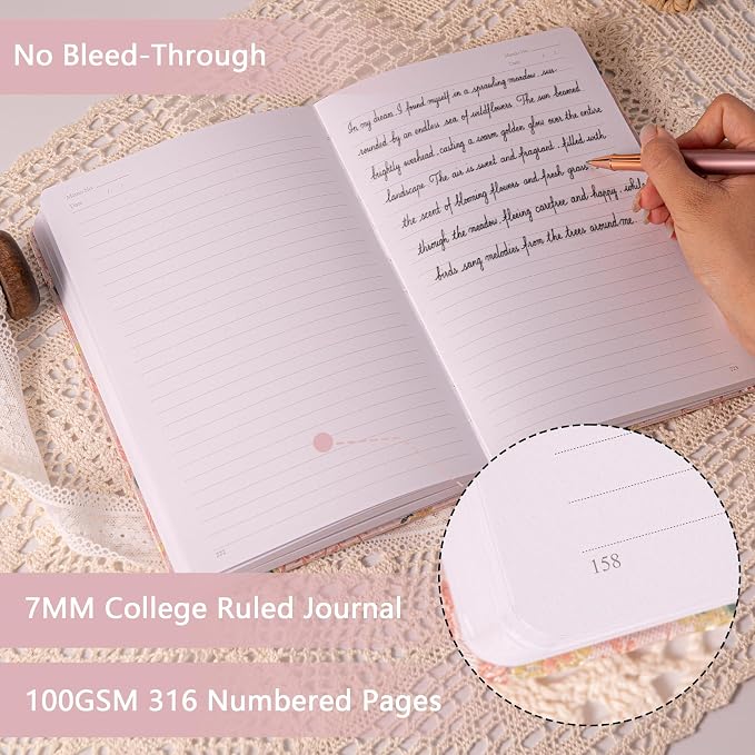 TIEFOSSI Lined Journal Notebook for Women Men, A5 Journals for Writing | 100gsm 316 College Ruled Pages Diary, Thick Paper, Perfect for Office & Home School Supplies, 8.4 X 5.8 In
