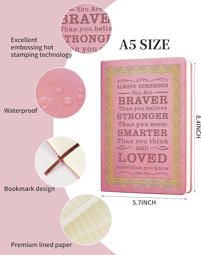 JOHSBYD Pink Journal for Women - A5 Lined Hardcover Notebook and Diary for Teen Girls, 200 Pages 100GSM Bleedproof Paper, Inspirational Back to School College Supplies(Pink)
