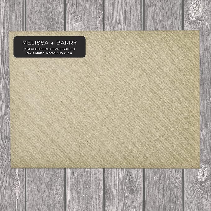 Striking Black Modern Rolled Address Labels/Roll of 500 Personalized Address Labels/Designer Return Address Stickers in Elegant Plastic Dispenser