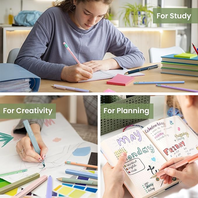 Cute Pencil Case With Supplies, 39 PCS Aesthetic Stationery Set with Pencil Pouch, 6 Black Ink Gel Pens, 12 Pastel Highlighters, 5 #2 HB Pencils, 4 Mechanical Pencils, Back to School Supplies - Green