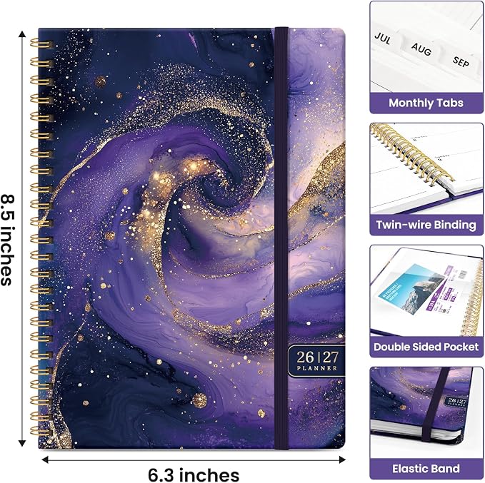 Planner 2026-2027, Academic Year Weekly and Monthly Calender Planner, from Jul 2026 - Jun 2027, Spiral Bound School Planning Book, Perfect for Teacher, Student, Women & Men, A5 (6.3" x 8.5"), Cosmic Amethyst