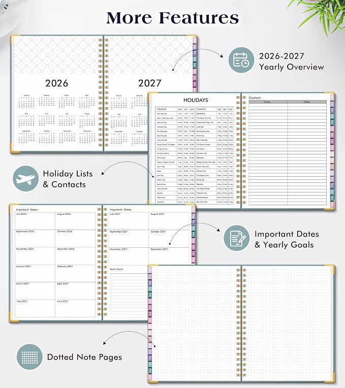 Academic Planner 2026-2027, 18 Months Weekly and Monthly Hardcover Planner, July 2026 - December 2027, 8.5" x 11" A4 Large Daily Calendar Planner Book with Tabs, Spiral College School Agenda Organizer for Student Teacher, Dusty Blue