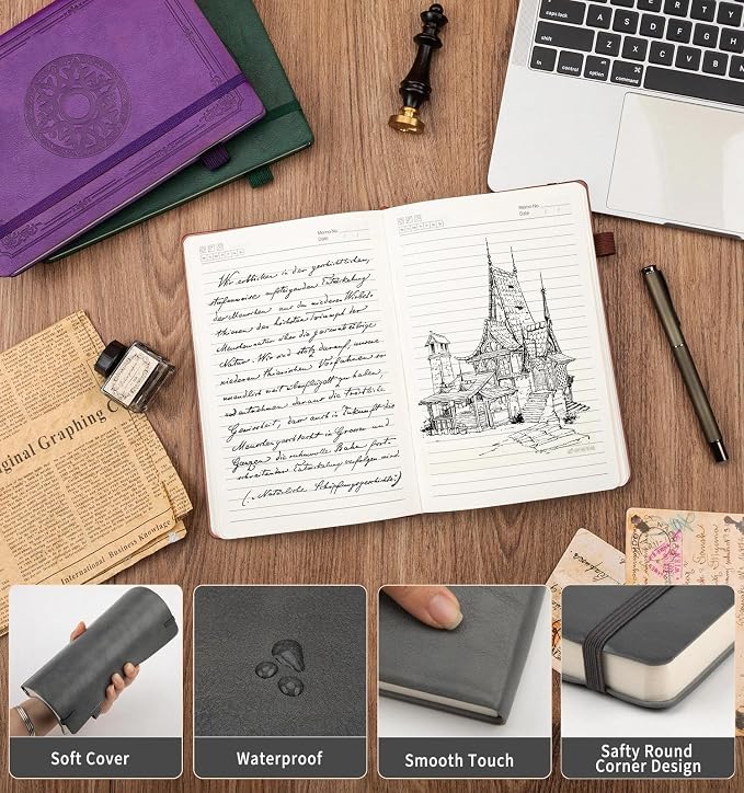 Lined Journal Notebook, A5 Leather Vintage Journals for Writing, 288 Pages College Ruled Notepad for Women Men, Vegan Leather Daily Notebook for Work, School, Travel, Note Taking(Celtic Star, Grey)