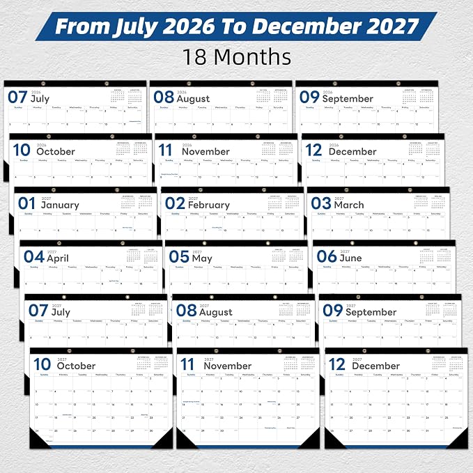 MZD8391 Desk Calendar 2026-2027, Jul 2026-Dec 2027, 17" x 12", 18 Months | Large Desktop Calendar, Big Academic Calendar, Julian Date, Monthly Planner/Wall Calendar, Home School Office Organizing Gift