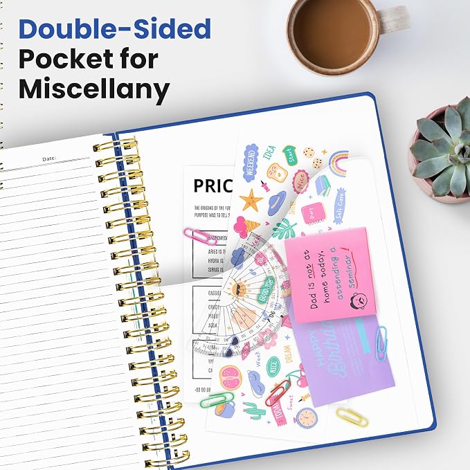 Hardcover Spiral Journal Notebooks for Work With Removable Dividers & Tabs, 8.5"x11" 5 Subject Notebook for Note Taking & Organizer, A4 College Ruled Lined Journal for Women & Writing, Royal Blue, 280 Pages