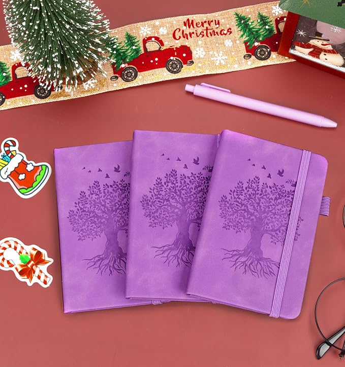 3 Pack Pocket Journaling Notebooks, A6 Small Notebook Total 360 Pages Journaling Notebooks For Note Taking Journals For Writing Mini Note Pads With Pen Holder 100 GSM Thick Paper(3 Purple)