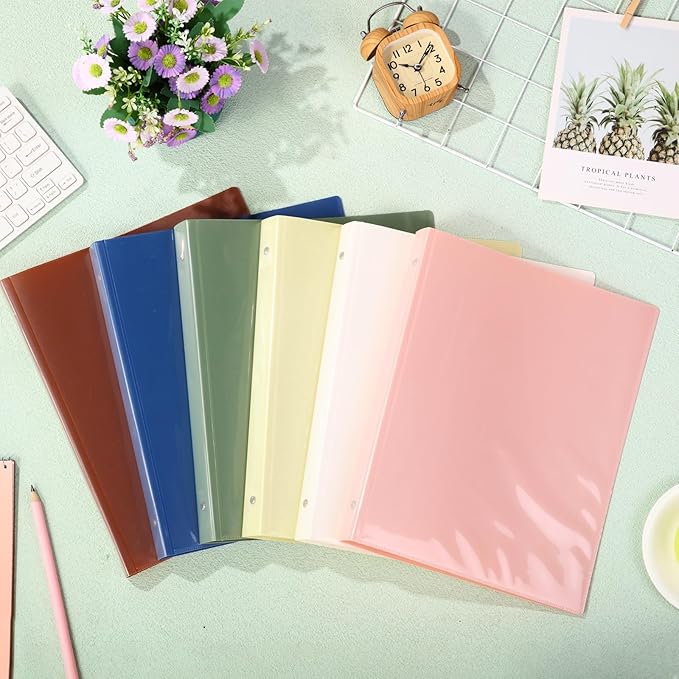 Fulmoon 6 Pack Plastic 3 Ring Binder Assorted Colors Economy Flexible Round Ring Presentation Binders with Pocket for Office School Meeting(0.5 Inch,Morandi Colors)