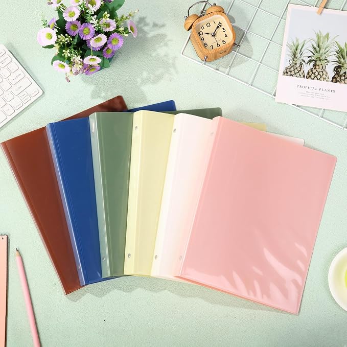 Fulmoon 6 Pack Plastic 3 Ring Binder Assorted Colors Economy Flexible Round Ring Presentation Binders with Pocket for Office School Meeting(1.5 Inch,Morandi Colors)