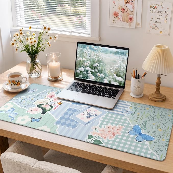 iCasso Floral Computer Mouse Pad, Desk Mat for Desktop, Keyboard and Mouse Pad, Non-Slip Mousepad with Smooth Surface, Cute Desk Accessories for Home Office Dorm