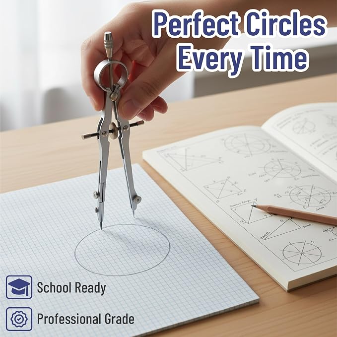Mr. Pen- Geometry Set, 15 pcs, Light Grey, 6 Inch Swing Arm Protractor | Divider, Set Squares, Ruler, Compasses and Protractor