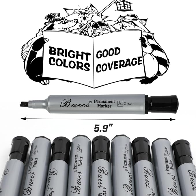 Buecs Permanent Markers, 80 Count Black Permanent Markers, Chisel tip, Waterproof &Fade Resistant, Quick Drying, Office Supplies for School, Office, Home