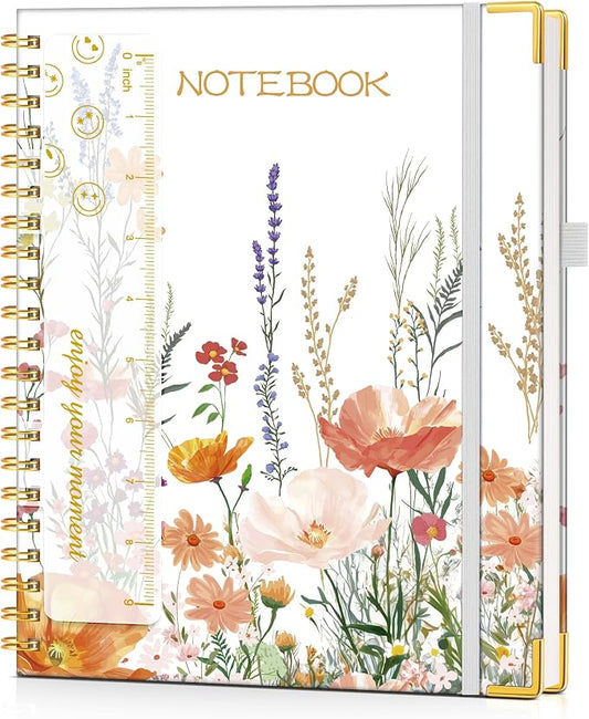 Hardcover Spiral Notebook Journal 8.5” x 11”, A4 Large Cute Notebooks for Women Men, Lined College Ruled Notebook, 100 GSM Paper, Spiral Bound Journals for Work School Note Taking Business, Petite Blooms