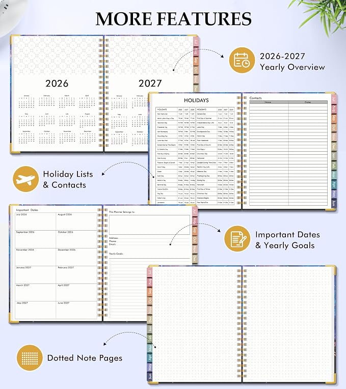 Academic Planner 2026-2027, Hardcover Leather Weekly and Monthly Calendar Planner from July 2026 - June 2027, A4 8.5" x 11" Daily Agenda with Tabs, College School Organizer for Student Teacher, Forest Under a Starry Sky