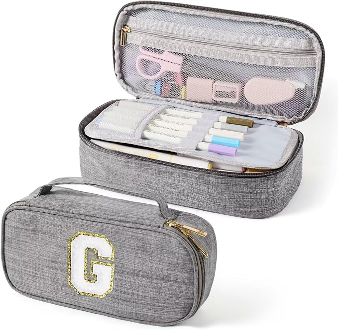 YOOLIFE Pencil Case for Girls, Cute Pencil Pouch Pen Case, Large Capacity Aesthetic School Supplies for Teen Girls, G (Grey)