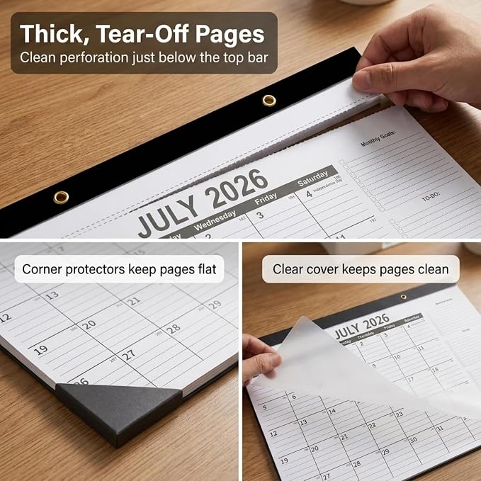 Desk Calendar 2026-2027 - 18 Month Large Monthly Calendar (July 2026 - Dec 2027), 17" x 12" Desktop & Wall Calendar with Thick 120 GSM Paper, Corner Protector for Home, School and Office