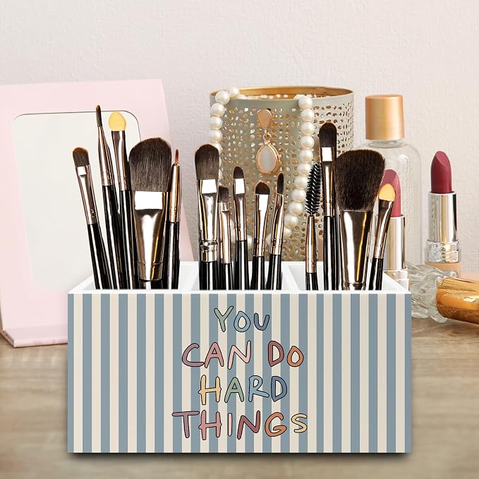 Boho Classroom Inspirational Pen Pencil Holder Organizer for Desk, You Can Do Hard Things Motivational Wooden Box Signs Decorations for Home Office Desk Tabletop, Inspirational Gifts for Women