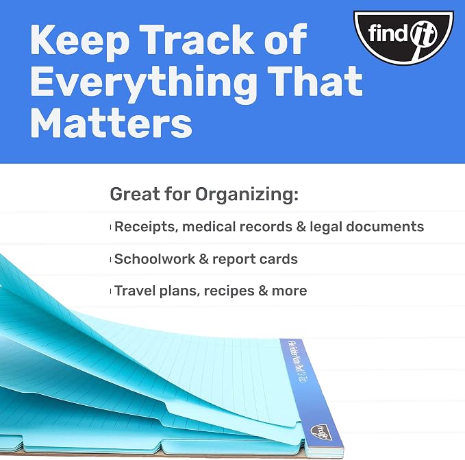Find It File Folder Notepad - Pack of 12-9.5 x 12.5 Inch Notebook Organizer Folders for Filing, Document, and Clipboard Organization - Blue | Wide-ruled clipboard-style pages, tear-out perforated sheets, great for office, home, and school filing organi...
