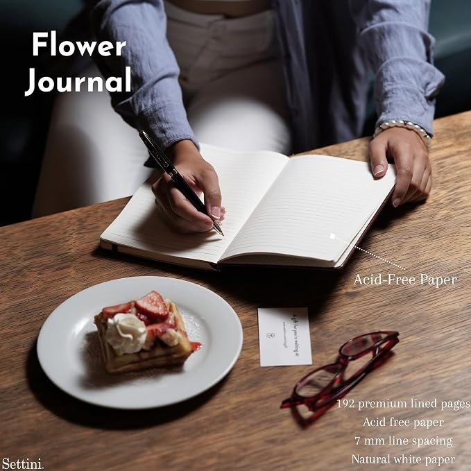 SETTINI® Vegan Leather Journal Gift Set with Pen 192 Pages, Flower | hardcover, luxury pen + unique pen holder, gift box, leather journal for women, A5, 192 pages