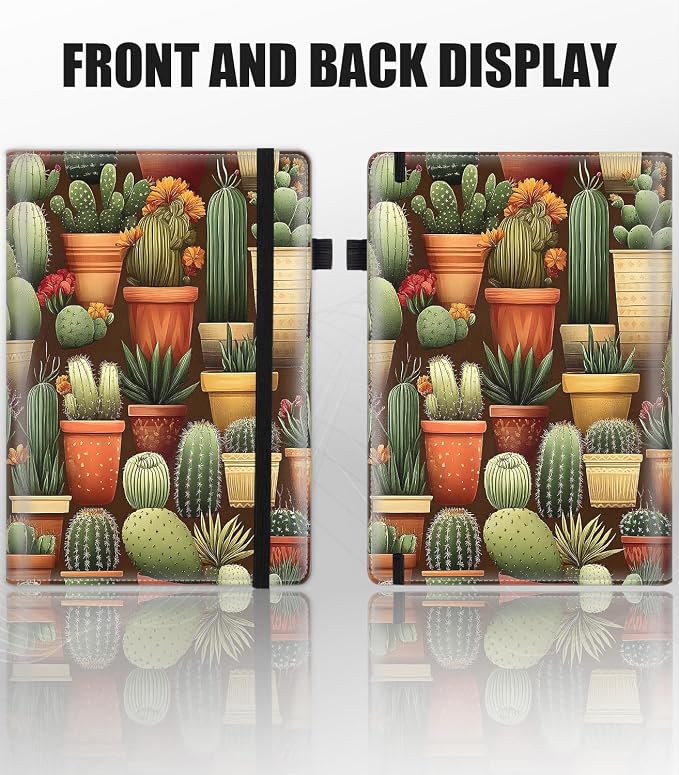 Hardcover Executive Notebooks, A5 PU Leather Lined Journal Notebook, 200 Pages Thick Paper Subject Notebooks for School,Work,Home Writing Business Notebook, Diary Book ，Cactus Plant