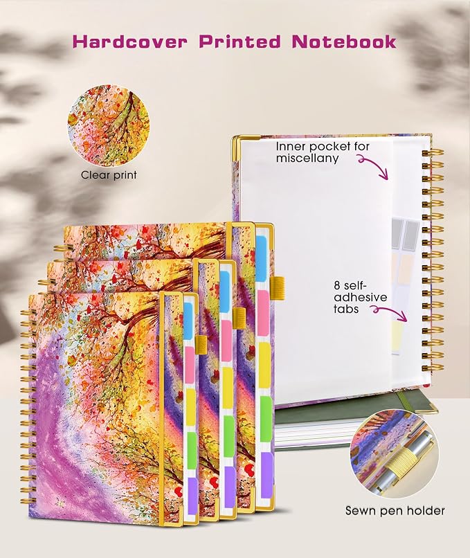 Spiral Notebooks 8.5"x11" for Work with Removable Dividers Tabs,300 Pages 5 Subject Notebook College Ruled,100GMS Notebook journal for School Note taking,Lined Journal for Women,A4 Autumn Tree