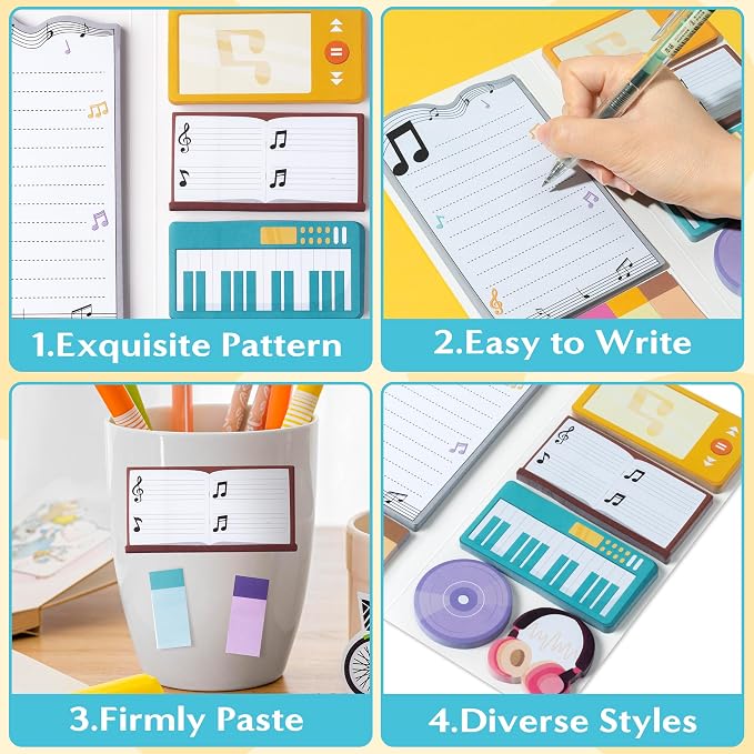 B1ykin Sticky Notes Set - 550 Sheets Memo Writing Pad Music Teacher Design | Self-Stick Notes Pages, Teacher Appreciation Gift, School Office Supplies, World’s Best Music Teacher Design