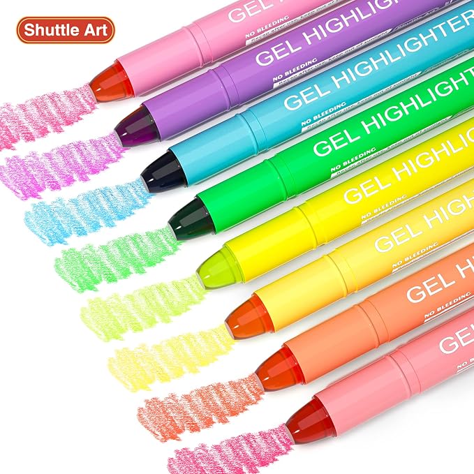 Shuttle Art 16 Pack Gel Highlighters, 8 Assorted Colors Highlighter Study Kit, Great for Journaling, Highlighting and Studying