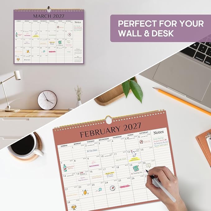 Calendar 2026-2027, 21-Month Wall Calendar Runs from Apr 2026 to Dec 2027,11.5" x 14.7",Large Monthly Calendar with Twin-Wire Binding, Perfect for Home or Office - Boho Colors