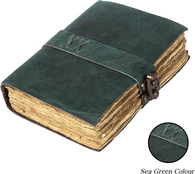 Vintage Leather Journal Handmade Buffalo Deckle Edge Paper – Leather Bound Journal for Women Men Vintage C-Lock Closure Ideal for Writing & Travel for Artists