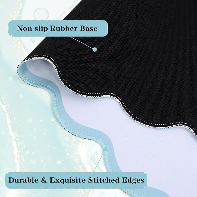 Yuboo Teal Scalloped Desk Mat for Women, 31"x15.7" Cute Waterproof Washable Non Slip Large Keyboard Mouse Pad, Cottagecore Aesthetic Desktop Pad for Gaming Office Dorm Desk Decor