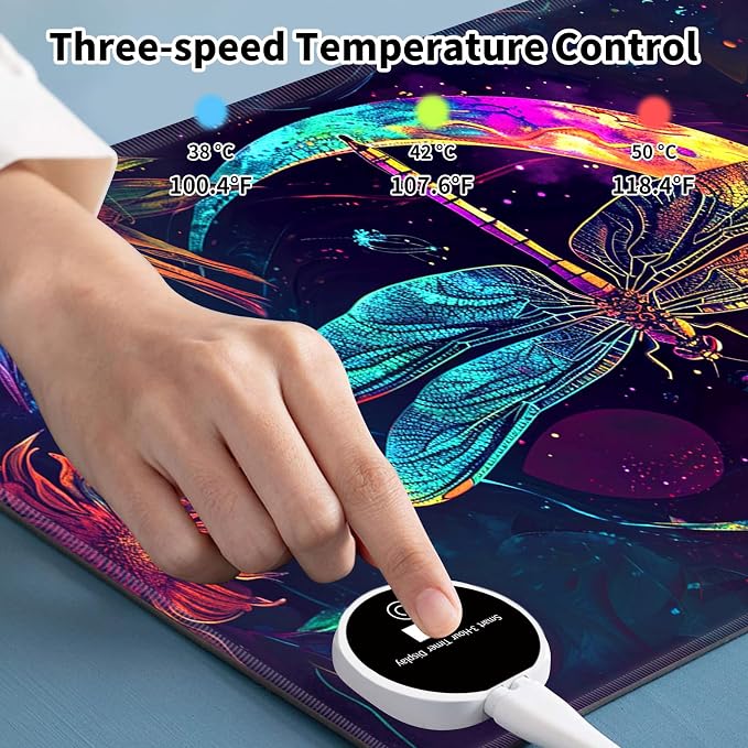 Warm Desk Pad,Heated Desk Pad,Office Mat,3 Heating Levels & 3 Hours Auto Shut-Off,31.5"*13" Gaming Mouse Laptop Keyboard Leather Desk Mat,Glitter Dragonfly Moon