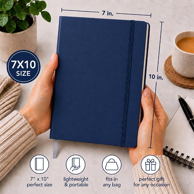 Eccolo Cool Jazz Hardbound Writing Journal, 192-Page Lined Paper, Lay-Flat | Elastic Band Closure, Interior Gusset Pocket, Double Ribbon Bookmarks and Built-In Pen Holder, Durable Section-Sewn Binding
