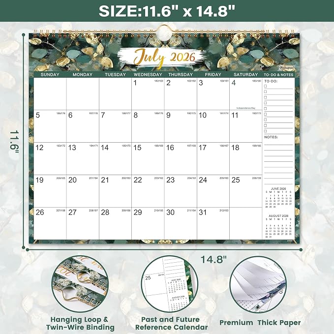 Calendar 2026-2027, 15" x 11.5", Jul 2026 - Dec 2027 with To-do List | 2026-2027 Wall Calendar, 2027 Calendar , 18 Months Wall Calendar Large with Hook, Notes, Perfect for Organizing