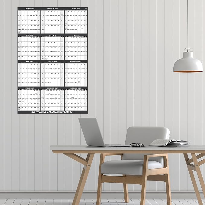 2027 Calendar - 2027 Yearly Wall Calendar, Jan.2027 - Dec.2027, Yearly Wall Calendar 2027, 34.8" x 22.8"(open), Round Stickers, Vertical - Grey