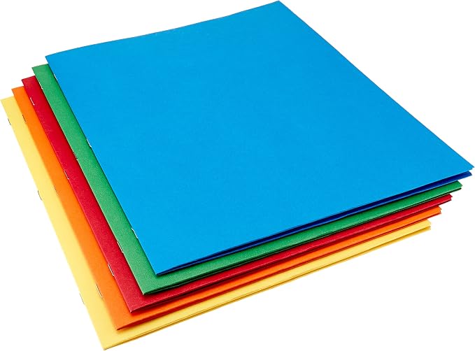 Amazon Basics Twin Pocket File Folders with Fasteners, Letter Size, Business Card Slot, Assorted Colors, 50-Pack