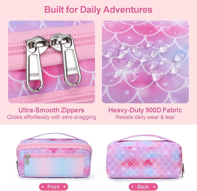 Large Pencil Case for Girls - Aesthetic Pencil Pouch for School | Kids Pencil Case & Wide Handle, Water Resistent Organizer Box,Fits 50 Pens & Markers, Daily Use, Glitter Pink Memarid