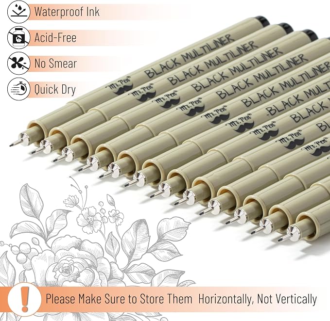 Mr. Pen- 0.3mm Micro Fine Point Pens, 12 Pack, Black Ink, Waterproof | Acid-Free, No-Smear Quick-Dry Fineliner Pens for Drawing, Sketching, Bible Journaling, Outlines & Everyday Writing
