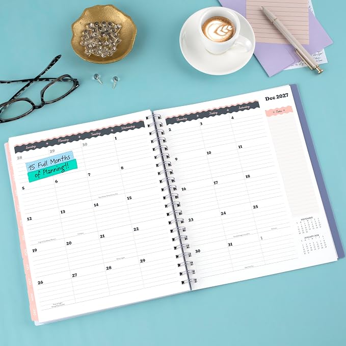 Mead Cambridge 2027 Planner, Weekly & Monthly, 15-Month Oct-Dec, 8.5" x 11", CatCoq, Berry Branches (CC01-905-27)