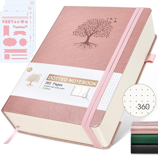 Ansopu Dotted Journal Notebook, 360 Numbered Pages Bullet Dot Grid Journals, 100gsm Dot Paper Thick Hardcover Leather Journal for Writing Women Men, B5 Big Dotted Grid Notebooks 7.6'' X 10'' Pink