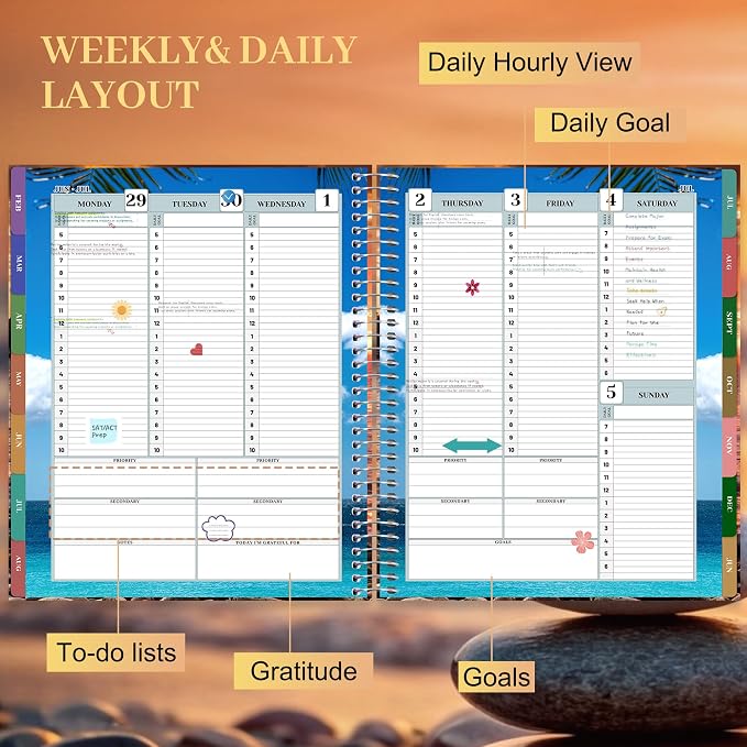 CAGIE Planner 2026-2027 18 Month July 2026-Dec 2027 Hourly Daily Calendar Weekly Monthly Planners Hardcover Large Yearly Agenda with Stickers Tabs for Women Work Mom, 8.5 x 11