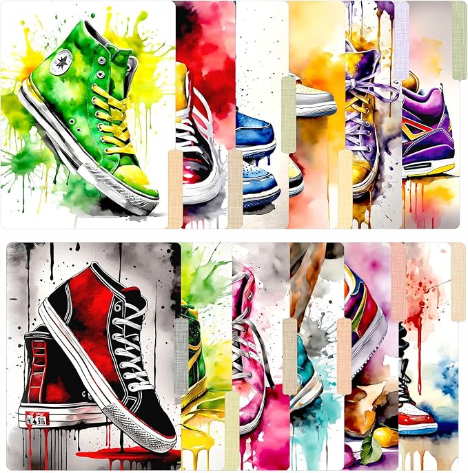 PARTH IMPEX 12 Pack Decorative File Folders, 1/3 Cut Tab with Assorted Positions, Letter Size Paper Holders (9.37” x 11.75”) Matte Finish Laminated for Office School Work Boys Girls - Sneaker Design