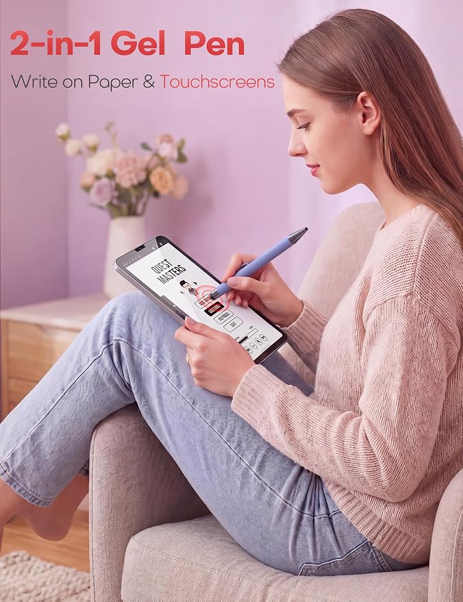 Morandi Gel Pens, 6 Pack Black Ink Pens, Premium Aesthetic Retractable Pens with Stylus,0.5mm Fine Tips, Quick-Drying Ink for Smooth Writing, for Journaling, School, Office, Teachers, Gifts