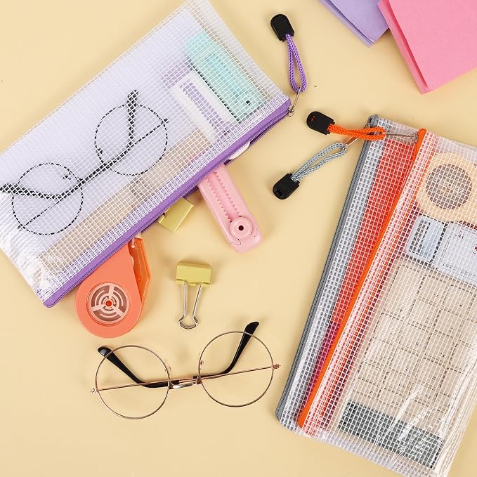 EOOUT Pencil Pouch 30pcs 9.5x4.5 Inches Small Mesh Zipper Pouch in 15 Colors for Bill Travel Tickets Storage and Office Supplies Storage