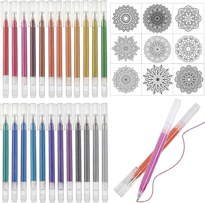 Gel Pens Set,24 Colored Gel Pens Glitter Metallic Pastel Morandi Neon Color Gel Pen More Ink Colored Gel Pens for Drawing, Doodling, Scrapbook, Journaling (Metallic)