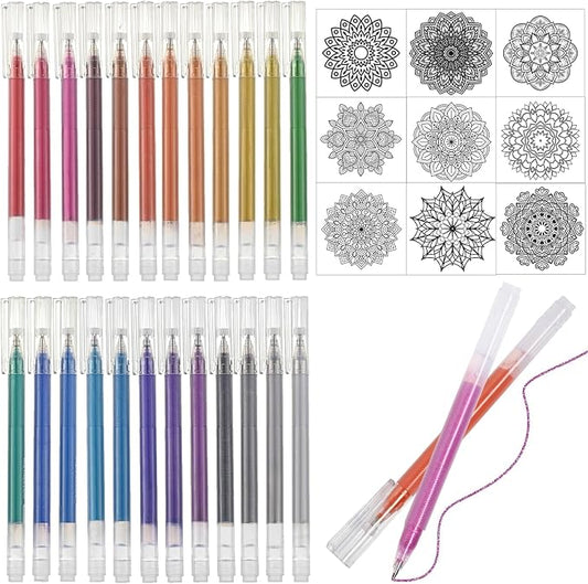 Gel Pens Set,24 Colored Gel Pens Glitter Metallic Pastel Morandi Neon Color Gel Pen More Ink Colored Gel Pens for Drawing, Doodling, Scrapbook, Journaling (Metallic)