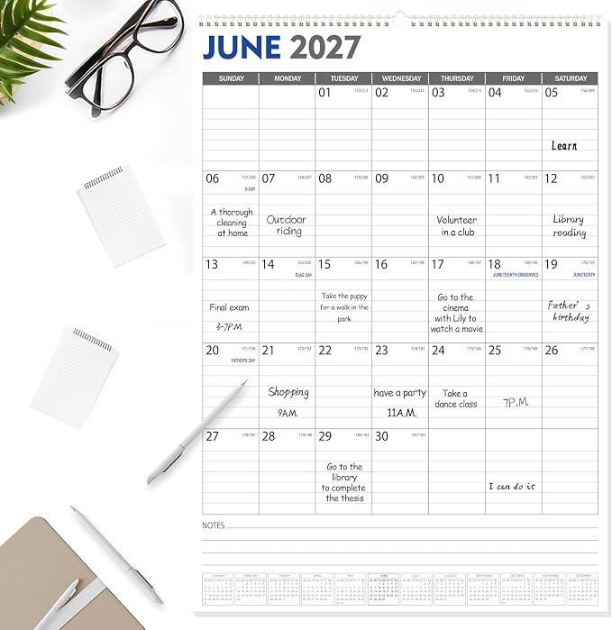 GuassLee Large Wall Calendar 2026-2027, 22"x15" Vertical Wall Calendar 2026, Jun. 2026 to Dec. 2027, 19-Month Paper Hanging Planner Wall with Julian Date for Office Home Planning & Organizing
