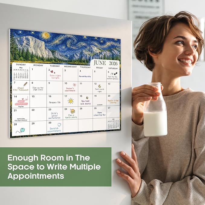 Aesthetic 2026-2027 Magnetic Calendar for Refrigerator, 21-Month Fridge Calendar Magnet from April 2026 to December 2027, Easy Organizing, Starry National Parks